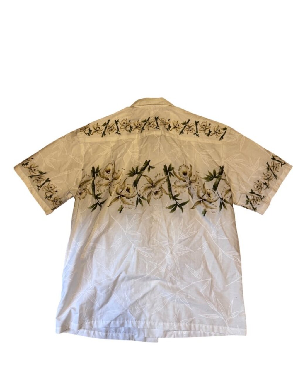 KY’S Hawaiian Shirt Mens Large Ivory Cotton Bamboo Floral Camp Aloha Button Up - Picture 6 of 9